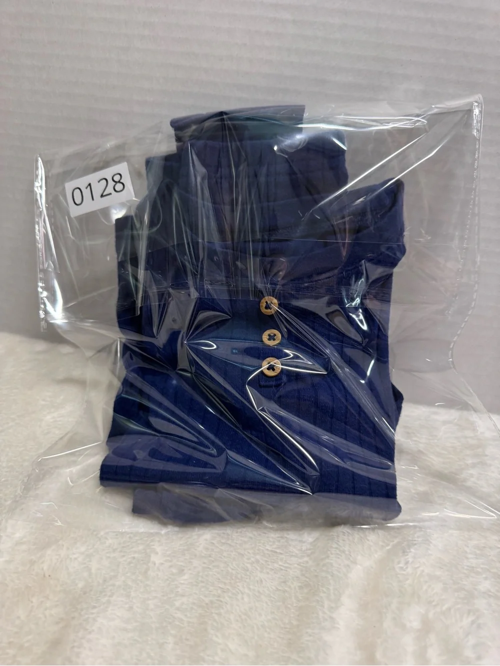 Carter's Navy Blue Ribbed Long Sleeve Pajama Set with Button Placket